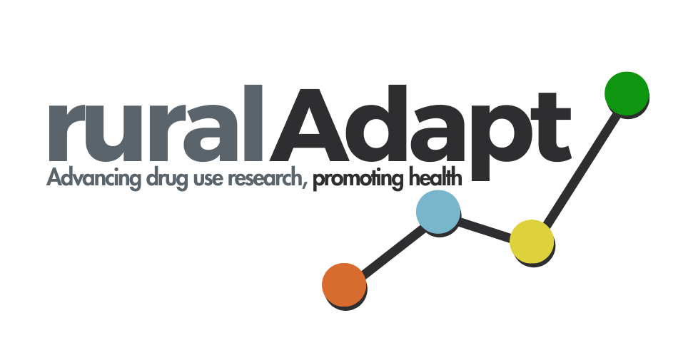 ruralAdapt logo, advancing drug use research, promoting health