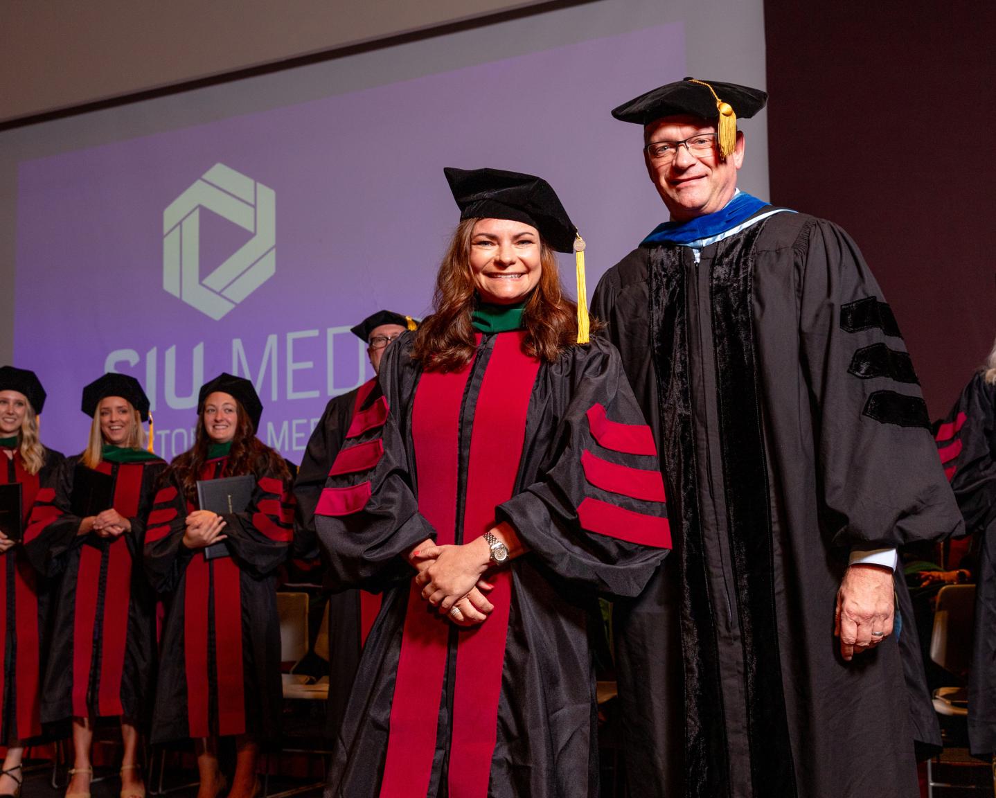 Image of Dr. Andrea Fox with Dr. Diemer at the SIU DMSc Hooding Ceremony 2023